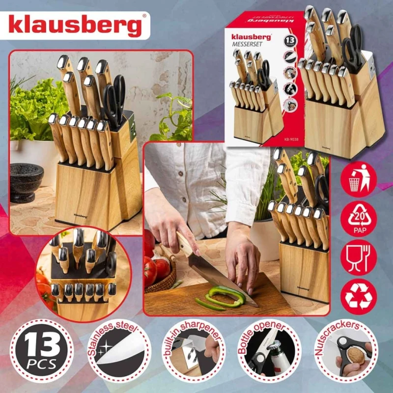 Zestaw noży kuchennych i do steków w bloku Klausberg
