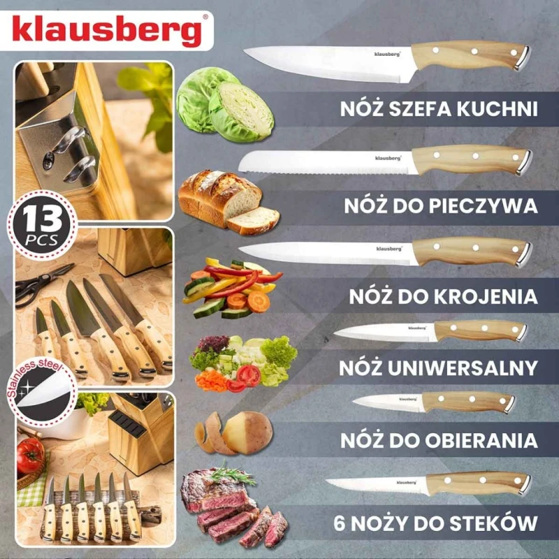 Zestaw noży kuchennych i do steków w bloku Klausberg