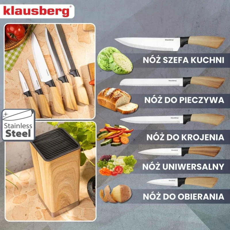 Zestaw 5 noży kuchennych w bloku Klausberg