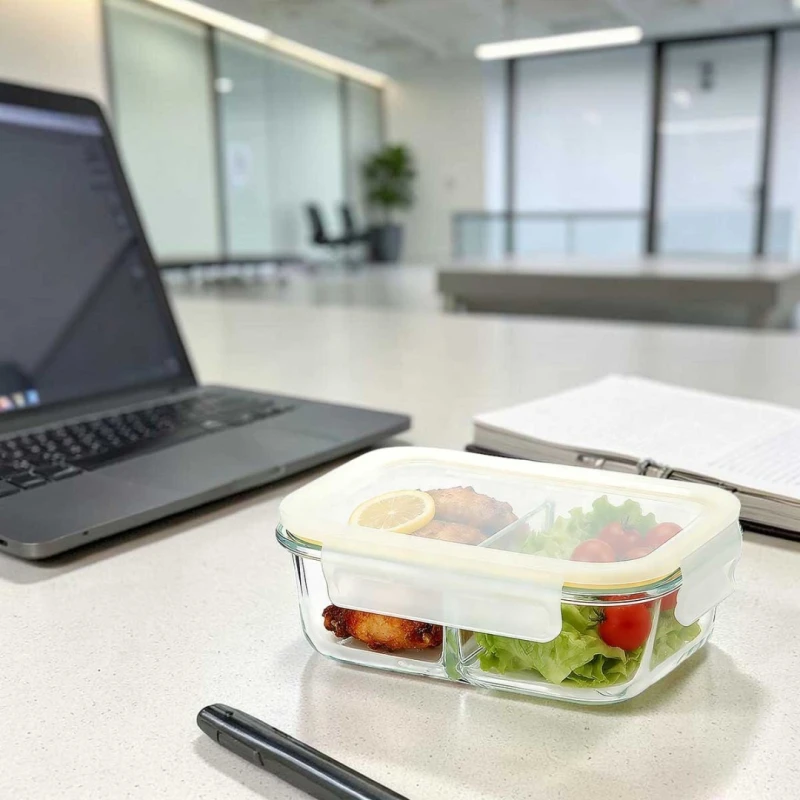 Pojemnik na lunch ze szczelną pokrywką szklany dzielony szczelny 1000ml