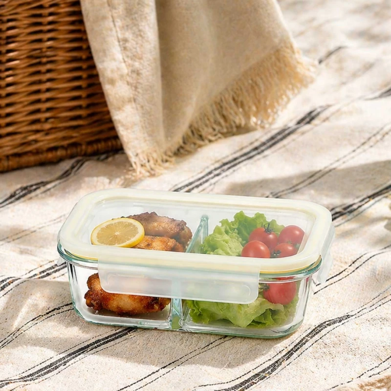 Pojemnik na lunch ze szczelną pokrywką szklany dzielony szczelny 1000ml