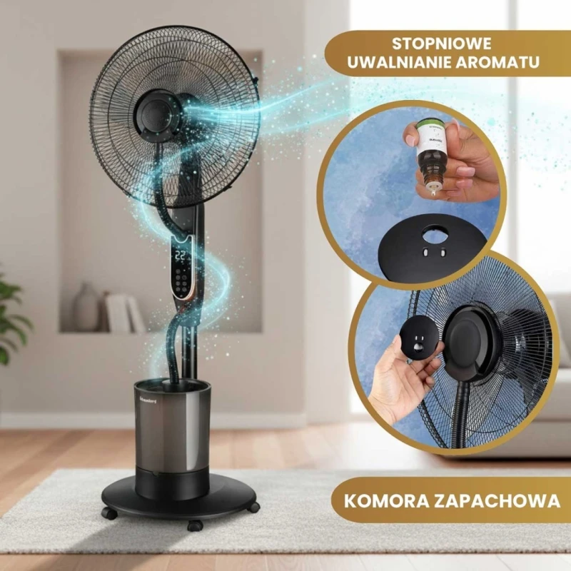 Wentylator wiatrak podłogowy mgiełkowy z nawilżaczem KLAUSBERG czarny
