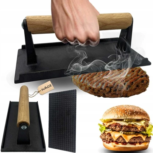 Żeliwna praska do grillowania burgerów steków mięsa 20x10cm HAGE