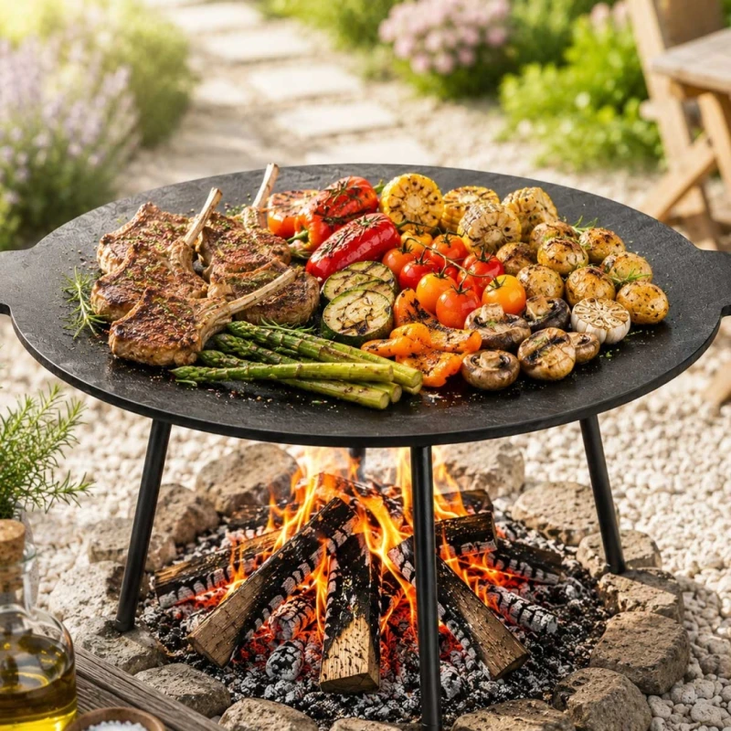 Żeliwna płyta grillowa na nóżkach Ø 45 cm na ognisko do paleniska